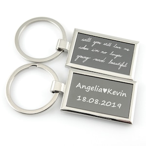 Personalisierte Handschrift Schlüsselbund Kundenspezifische Foto-Schlüsselkette gravierte Fingerabdruck-Rechteck-Schlüsselbund-Denkmalschlüsselbund-personalisierter Schmuck