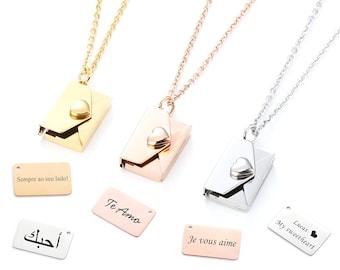 Personalized Envelope Necklace With Engraved Insert Engraved Secret Message Custom Love Letter Envelope Locket Necklace Valentines Gift