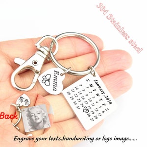 Portachiavi con calendario personalizzato Portachiavi con data salvata personalizzata Portachiavi con foto incisa Portachiavi commemorativo Gioielli personalizzati