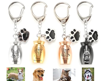 Gepersonaliseerde crematie-urnen voor honden en katten Aangepaste roestvrijstalen medaillon voor huisdier as graveren aandenken huisdier gedenkteken hondenpoot sleutelhanger