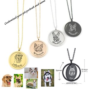 Collana girevole personalizzata con ritratto di animale domestico Collana girevole personalizzata con nome di animale domestico Collana a strati con foto di animale domestico incisa Gioielli commemorativi per animali domestici
