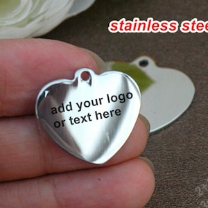 Personalized heart charm Custom heart shape charm Stainless steel engraved heart charm tag Personalized heart tags With Free Gift Box