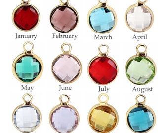 9mm Crystal Birthstone Charms,Crystal Birthstone Drops,Gold Birthstone Pendant,Full Set of High Quality Crystal Channel Charms (12 colors)