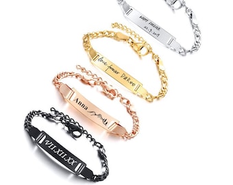 Personalized Bar Bracelet Custom Name Bar Hand Chain Engraved Stainless Steel Bar Children Bracelet Boyfriend Bracelet Gift With Gift Box