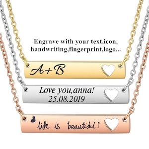 Personalized Bar Necklace Custom Name Bar Necklace Engraved Bar Necklace Custom Date Necklace Initial Necklace Rose Gold Bar Necklace