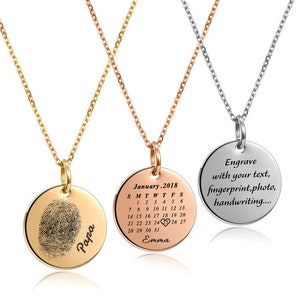 Personalisierte Handschrift Disc Halskette Individuelle Namen Halskette Individuell gravierte Fingerabdruck Halskette Roségold Edelstahl Disc Halskette