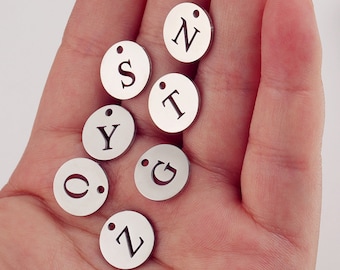 12MM Stainless Steel initial charms pendant Round 26 letter charm disc hollow out alphabet letter charm pendants