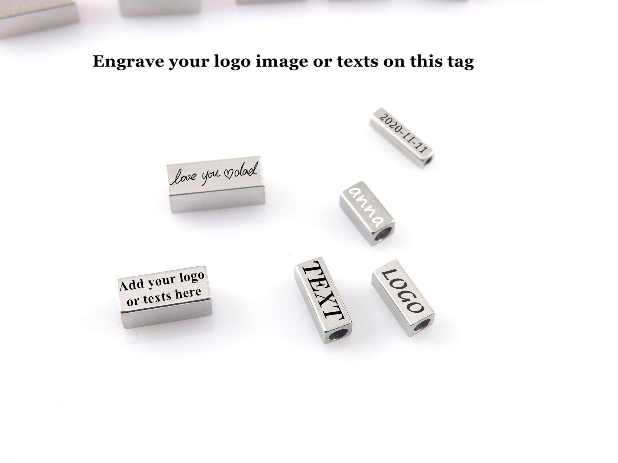 Custom Cuboid Personalized Cuboid Spacer Bead Custom Text Beads Engraved Stainless ...