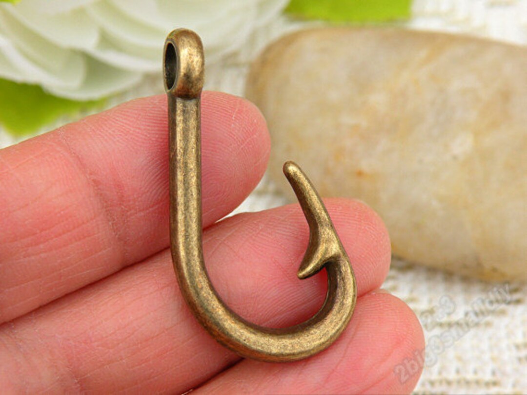 10pcs 19x38mm Antique Bronze Fish Hook Charm Pendant Jewelry Supplies