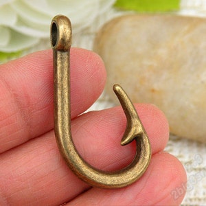10 Stück 19 x 38 mm Antik Bronze Fisch Haken Charme Anhänger Schmuck liefert handgemachte Ergebnisse P7694