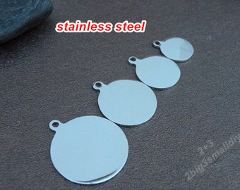 5pcs de 20mm en acier inoxydable blanc rond plaque bricolage, pendentif plaque ronde vierge breloques (4 taille à choisir)
