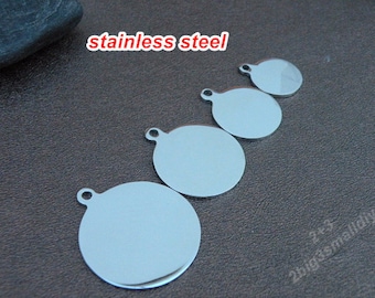 5pcs of 20mm stainless steel blank round plate charm pendant,diy blank round plate pendants (4 size to select)