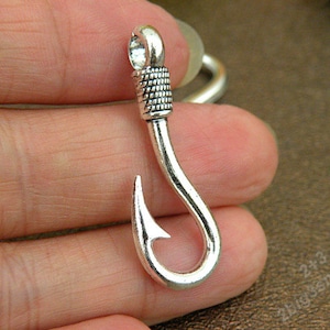 20pcs 37x13mm Antique silver fish hook charm pendant,silver hook pendant,silver clasp
