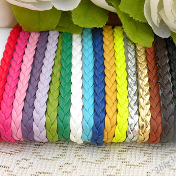 7mm Flat Gold Woven Leather Cord,Woven Braided Leather rope,Leather Braided Cord,Braided Leather Cord  (17 colors)