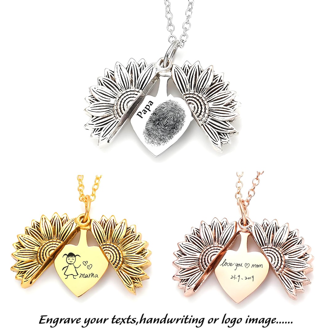 Personalized Openable Sunflower Locket With Heart Engraved Secret ...