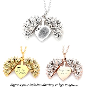 Medallón de girasol personalizado que se puede abrir con mensaje secreto grabado en el corazón, collar de recuerdo con foto personalizada, regalo de San Valentín para novia