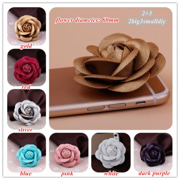 2pcs 60x60mm leather camellia flower bead diy hair accessories handmade materials jewelry supplies