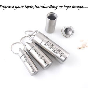 Porte-clés personnalisé de boîte à pilules EDC en acier inoxydable, boîte de rangement de médicaments privée personnalisée, étanchéité de voyage Mini boîte à pilules étanche