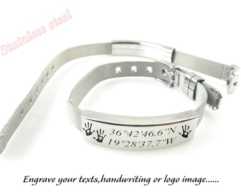 Personalized Bar Bracelet Custom Name Bar Bracelet Engraved Stainless Steel Bar Charm Bracelet Custom Handwriting Bracelet With Gift Box