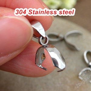 5 or 10 X-Large Smooth Snap Pinch Bails, Stainless Steel, Pendant Clips,  Jewelry Findings, Will Not Tarnish, 11.5x8.3x7mm; Inner-9x6.2mm