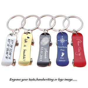 Personalized Skateboard Keychain Custom Handwriting Skateboard Keyring Engraved Name Skateboarding Skate Board With Gift Box