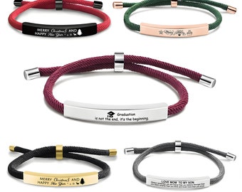 Personalized Bar Bracelet Custom Name Bar Hand Chain Milan Rope Engraved Stainless Steel Bar Children Bracelet Boyfriend Bracelet Gift