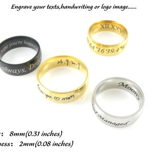 8MM Personalized 8mm Ring Custom Name Ring Engraved Stainless Steel Gold Ring Custom Engraved Actual Handwriting Ring Memorial Ring Gift