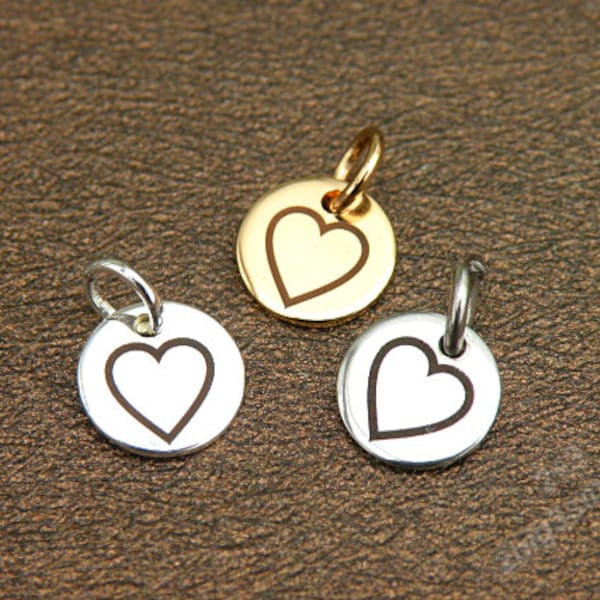 Stainless steel laser engraved heart disc charm pendant with jump ring and lobster clasp,Clip on charm for bracelet or necklace