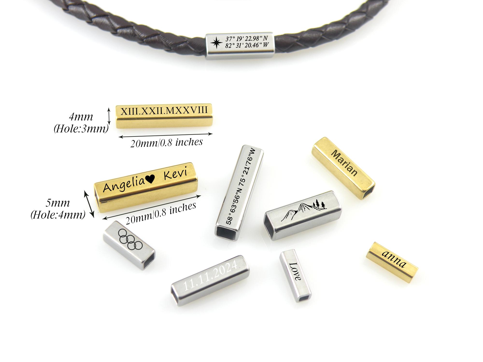 Custom Cuboid Personalized Cuboid Spacer Bead Custom Text Beads Engraved Gold ...