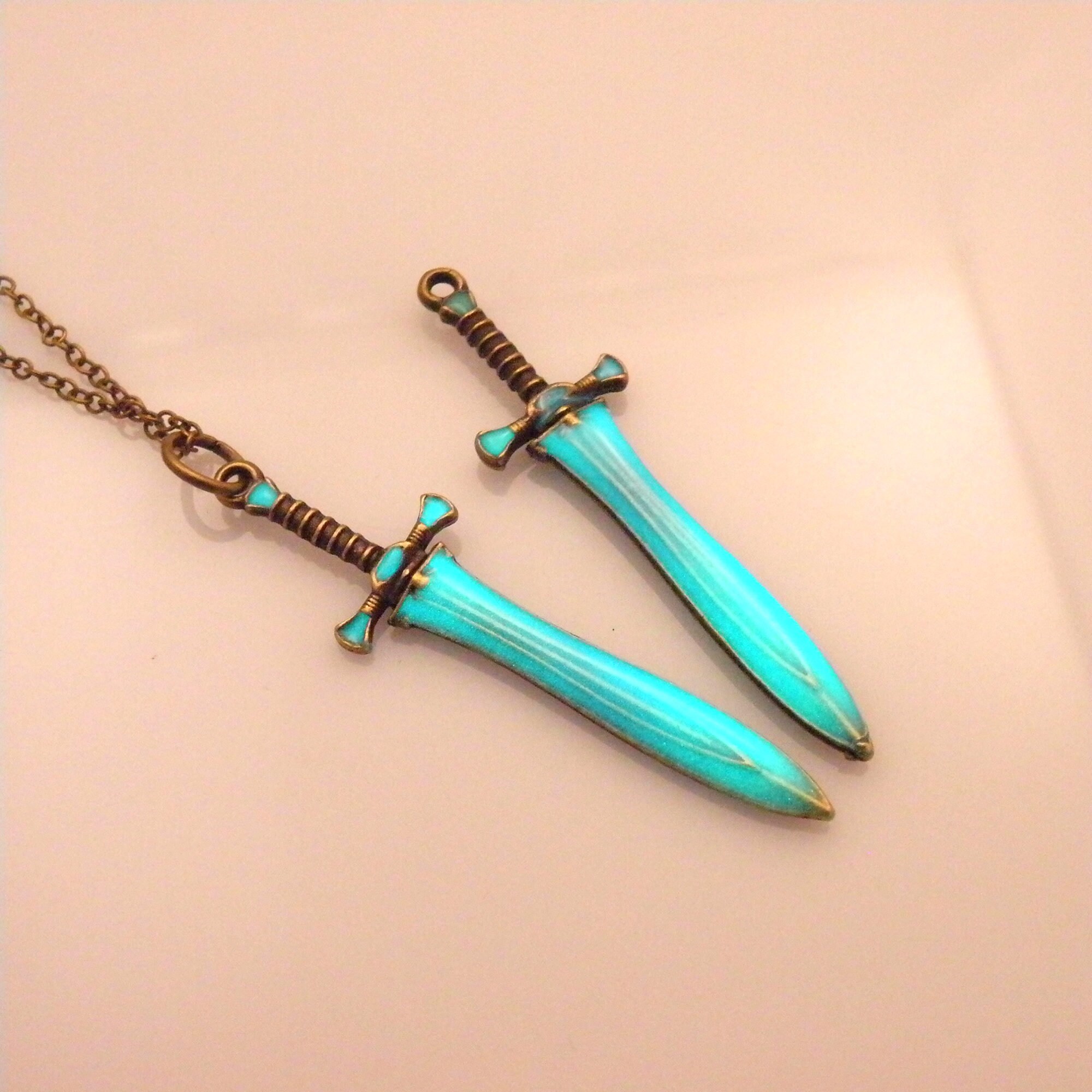 Glowing Sword Necklace Glow Sword Pendant Antique Bronze Etsy