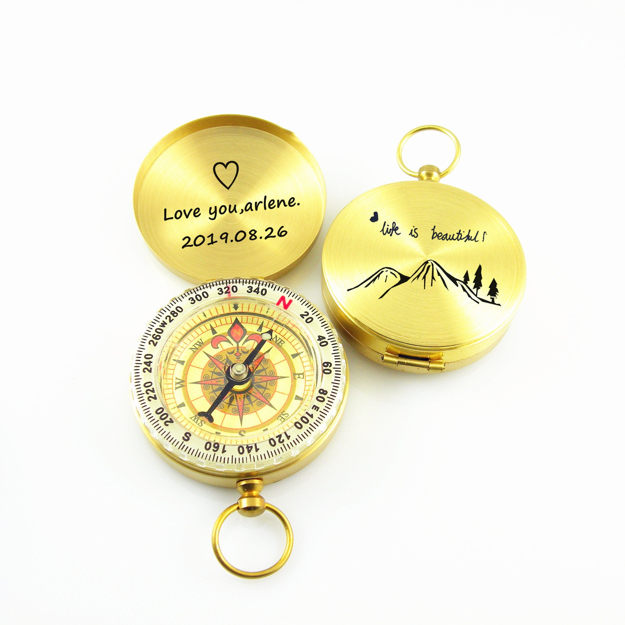 Personalized Compass Locket Engraved Working Ourdoor Compass Custom ...