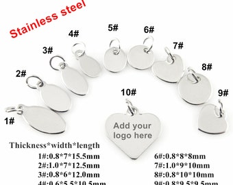Etiquetas de joyería personalizadas en miniatura, etiquetas con logotipo personalizado, etiquetas de acero inoxidable grabadas, etiquetas colgantes de metal personalizadas, 10/50/100 unidades
