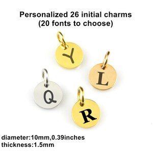 Personalized Initial Charms Custom Initial Pendant Engraved 26 Initial Charms Custom Initial Rose Gold Initial Disc 10MM