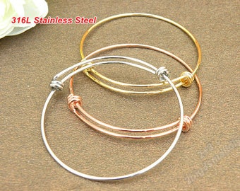 Anillo de pulsera fuerte ajustable de acero inoxidable, juego de brazaletes base en blanco, brazaletes de alambre ajustables en blanco, ¡¡¡VENTA!!!