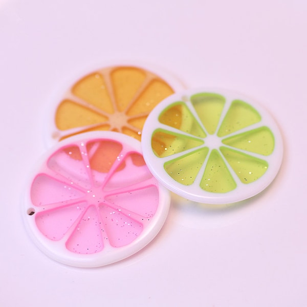 10pcs 3cm Resin lemon slices charm with hole Fruits slices Cabochons diy phone case accessories