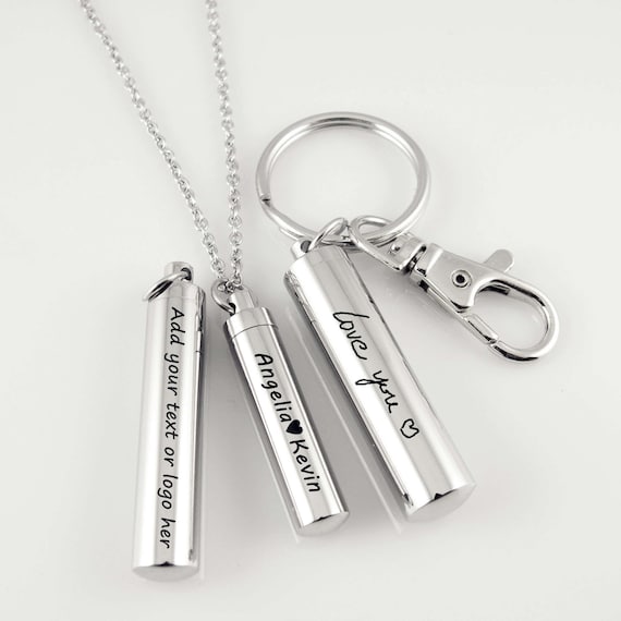 Personalized Stainless Steel Cylinder Ashes Locket Custom Memorial Locket Necklace Engraved Cremation Ash Locket Keychain With Gift Box