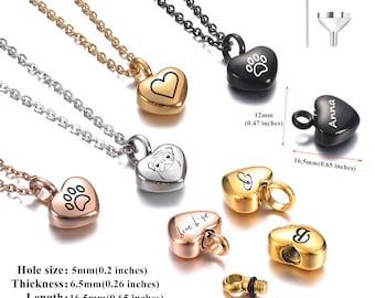 Collana con urna funeraria a forma di cuore: ciondolo a capsula in oro, incisione personalizzata - Memoriale per animali domestici - Italia