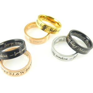 6MM Personalized Ring Custom Name Ring Customized Handwriting Ring Stainless Steel Ring Rose Gold Ring Custom Engraved Ring Wedding Gift