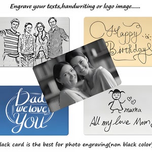Gepersonaliseerde portemonneekaart Portemonnee met gegraveerde foto insteekkaart roestvrijstalen berichtkaart Aangepaste handschriftkaart Jubileumcadeau voor vader
