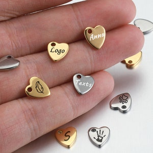 Personalisierte Mini Herz Schmuck Tag Benutzerdefinierte Logo Tags Gravierte Edelstahl Logo Tags Benutzerdefinierte Metall Hang Tags 10/50 / 100Stk