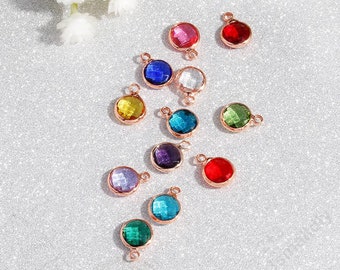 Rose Gold Birthstones,Crystal Birthstone Charms,Crystal Birthstone Drops,Full Set of High Quality Crystal Channel Charms (12 month colors)