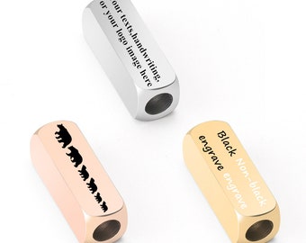 Personalized Cuboid Slider Spacer Bead Custom Text Tube Bead Engraved Stainless Steel Bracelet Slider Spacer Beads For Licorice Leather Cord