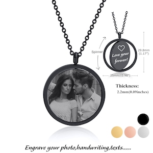 Collana rotante con foto personalizzata, collana girevole con scrittura a mano personalizzata, collana a strati con foto incisa, gioielli commemorativi, regali di anniversario