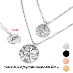 Collana con impronta digitale personalizzata Collana con nome personalizzato Impronta digitale reale Collana con impronta digitale incisa personalizzata