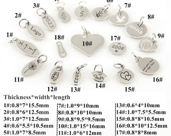 Etiquetas de joyería personalizadas en miniatura, etiquetas con logotipo personalizado, etiquetas con logotipo grabado en acero inoxidable, etiquetas colgantes de metal personalizadas, 1/10/50/100 piezas, etiquetas al por mayor