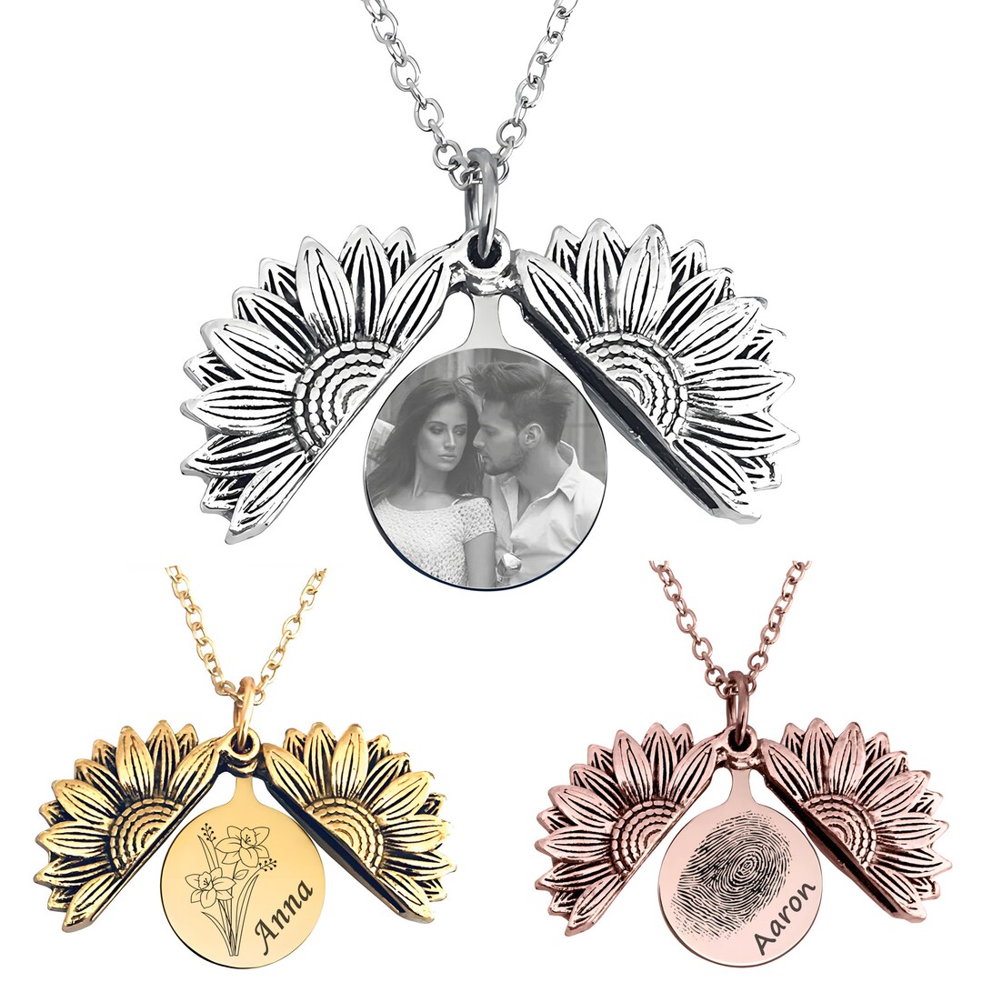 Personalized Openable Sunflower Locket With Engraved Secret Message ...
