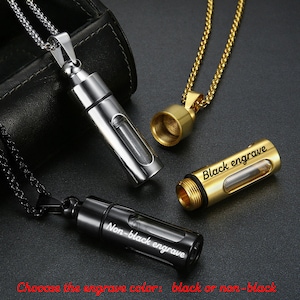 Personalized Stainless Steel Perfume Bottle Pendant Necklace Cylinder Ashes Locket Ins Custom Memorial Locket Necklace Cremation Ash Locket