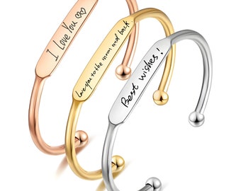 Bracciale a polsino personalizzato, bracciale con nome personalizzato, bracciale in acciaio inossidabile inciso, bracciale a polsino personalizzato, regalo con scatola regalo gratuita