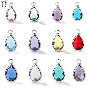12 Month Drop Crystal Birthstone Charms,Crystal Birthstone Drops,White Gold Drop Shape Birthstone Pendant