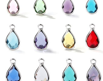 12 Month Drop Crystal Birthstone Charms,Crystal Birthstone Drops,White Gold Drop Shape Birthstone Pendant